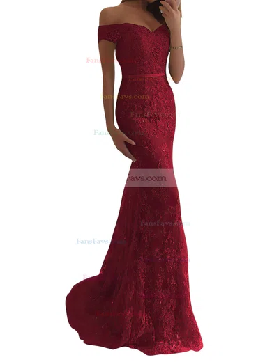 Trumpet/Mermaid Off-the-shoulder Lace Sweep Train Appliques Lace Prom Dresses #Favs020104963