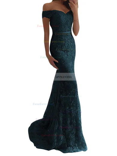Trumpet/Mermaid Off-the-shoulder Lace Sweep Train Appliques Lace Prom Dresses #Favs020104963