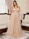 Princess V-neck Tulle Sweep Train Sashes / Ribbons Prom Dresses #Favs020105000