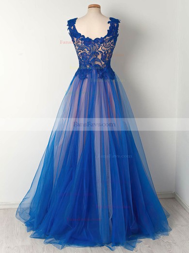 Princess Scalloped Neck Tulle Floor-length Appliques Lace Prom Dresses #Favs020105008