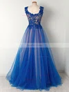 Princess Scalloped Neck Tulle Floor-length Appliques Lace Prom Dresses #Favs020105008