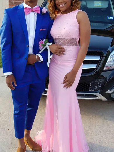 Trumpet/Mermaid Scoop Neck Tulle Sweep Train Crystal Detailing Prom Dresses #Favs020105168