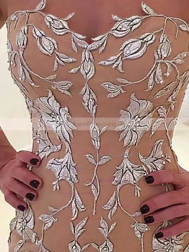 Trumpet/Mermaid Sweetheart Tulle Sweep Train Appliques Lace Prom Dresses #Favs020105541