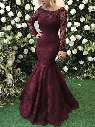 Trumpet/Mermaid Scoop Neck Lace Floor-length Appliques Lace Prom Dresses #Favs020105611 Trumpet/Mermaid Scoop Neck Lace Floor-length Appliques Lace Prom Dresses #Favs020105611