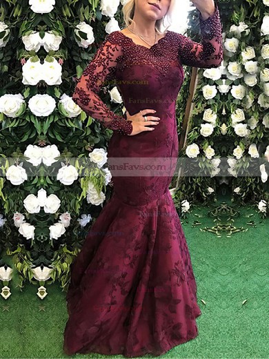 Trumpet/Mermaid Scoop Neck Lace Floor-length Appliques Lace Prom Dresses #Favs020105611