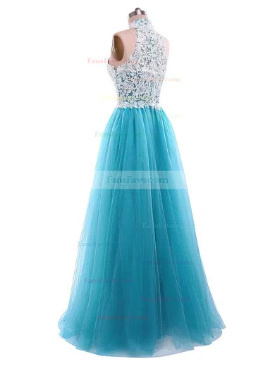 A-line High Neck Tulle Floor-length Sequins Prom Dresses #Favs020105687