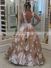 Princess V-neck Tulle Floor-length Appliques Lace Prom Dresses #Favs020105756