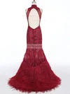 Trumpet/Mermaid High Neck Tulle Feather Sweep Train Appliques Lace Prom Dresses #Favs020104461