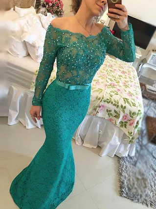 Trumpet/Mermaid Off-the-shoulder Lace Floor-length Appliques Lace Prom Dresses #Favs020102429 Trumpet/Mermaid Off-the-shoulder Lace Floor-length Appliques Lace Prom Dresses #Favs020102429