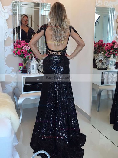 Trumpet/Mermaid Scoop Neck Sequined Sweep Train Appliques Lace Prom Dresses #Favs020105811