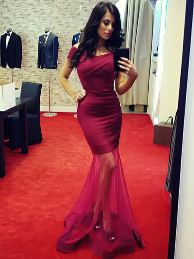 Trumpet/Mermaid Off-the-shoulder Silk-like Satin Floor-length Ruffles Prom Dresses #Favs020105504