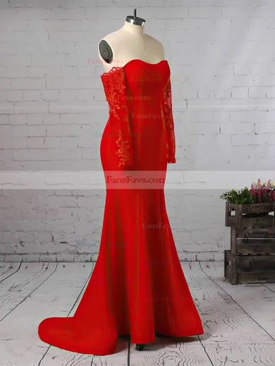 Trumpet/Mermaid Off-the-shoulder Stretch Crepe Floor-length Appliques Lace Prom Dresses #Favs020105586