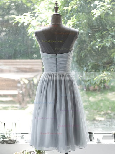 Cheap Knee-length Gray Chiffon Appliques Lace and Pleats Scoop Neck Prom Dress #Favs020100029