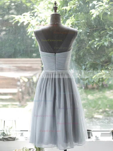 Cheap Knee-length Gray Chiffon Appliques Lace and Pleats Scoop Neck Prom Dress #Favs020100029