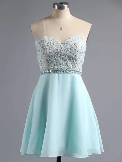 School A-line Sweetheart Chiffon Appliques Lace Short/Mini Homecoming Dresses #Favs020100883