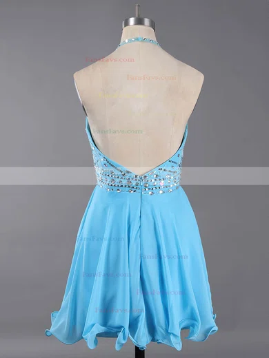 Backless A-line Halter Chiffon Crystal Detailing Short/Mini Classy Homecoming Dresses #Favs020100982