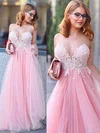Princess Scoop Neck Tulle Floor-length Appliques Lace Prom Dresses #Favs020104370