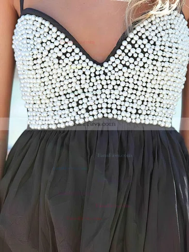 Empire Sweetheart Chiffon Short/Mini Pearl Detailing Simple Black Prom Dresses #Favs020102613