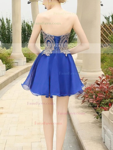 Girls A-line Sweetheart Chiffon Short/Mini Appliques Lace Royal Blue Prom Dresses #Favs020103460