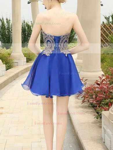 Girls A-line Sweetheart Chiffon Short/Mini Appliques Lace Royal Blue Prom Dresses #Favs020103460