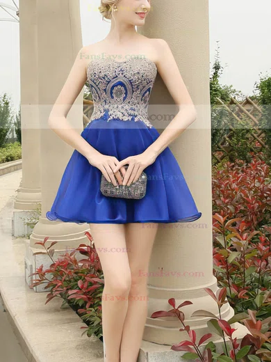 Girls A-line Sweetheart Chiffon Short/Mini Appliques Lace Royal Blue Prom Dresses #Favs020103460