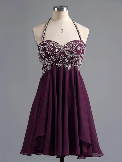 Empire Halter Chiffon Short/Mini Beading Homecoming Dresses #Favs02042381