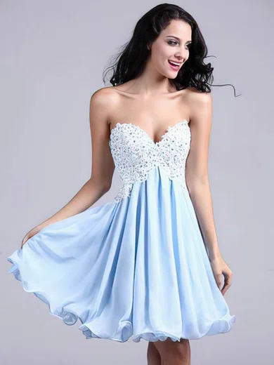 A-line Sweetheart Chiffon Short/Mini Appliques Lace Homecoming Dresses #Favs02051689