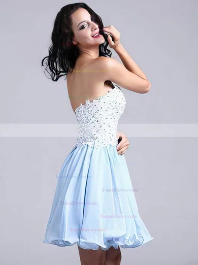 A-line Sweetheart Chiffon Short/Mini Appliques Lace Homecoming Dresses #Favs02051689