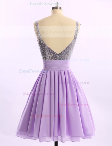 A-line V-neck Short/Mini Sequined Prom Dresses with Ruffle Sequins #Favs02014578