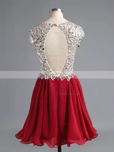 Burgundy A-line V-neck Chiffon Tulle Short/Mini Beading Open Back Homecoming Dresses #Favs020100703