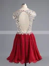 Burgundy A-line V-neck Chiffon Tulle Short/Mini Beading Open Back Homecoming Dresses #Favs020100703