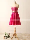 Fuchsia Scoop Neck Chiffon Tulle Short/Mini Appliques Lace Cheap Prom Dresses #Favs020101793