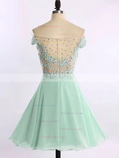 Off-the-shoulder Chiffon Tulle Appliques Lace Short/Mini Prom Dresses #Favs020102178