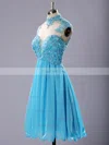 High Neck Blue Chiffon Tulle Appliques Lace Short/Mini Prom Dresses #Favs020102183