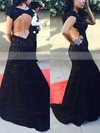 Trumpet/Mermaid Scoop Neck Lace Sweep Train Appliques Lace Prom Dresses #Favs020104446
