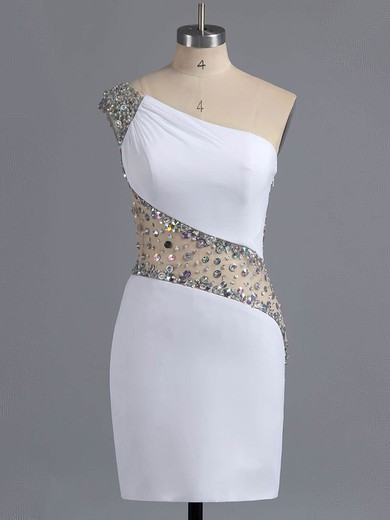 Sheath/Column One Shoulder Chiffon Tulle Short/Mini Crystal Detailing Homecoming Dresses #Favs02016008