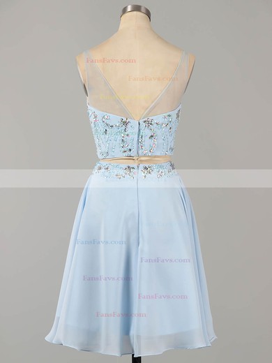 A-line Scoop Neck Chiffon Tulle Short/Mini Beading Homecoming Dresses #Favs02019183