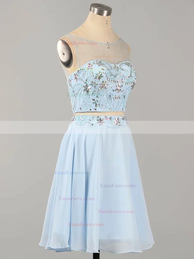 A-line Scoop Neck Chiffon Tulle Short/Mini Beading Homecoming Dresses #Favs02019183