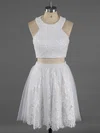 Newest Scoop Neck Two Pieces White Lace Crystal Detailing Short/Mini Homecoming Dresses #Favs020100649