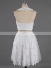 Newest Scoop Neck Two Pieces White Lace Crystal Detailing Short/Mini Homecoming Dresses #Favs020100649