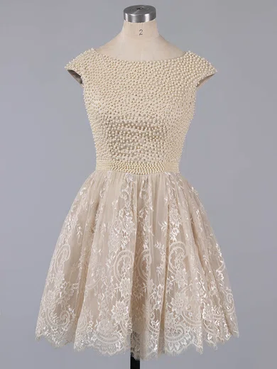 A-line Scoop Neck Lace Pearl Detailing Fabulous Short/Mini Homecoming Dresses #Favs020101436