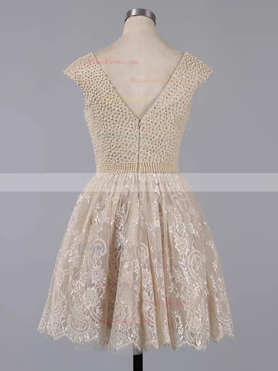 A-line Scoop Neck Lace Pearl Detailing Fabulous Short/Mini Homecoming Dresses #Favs020101436