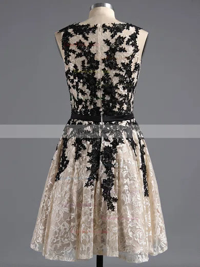 A-line Scoop Neck Lace with Sashes / Ribbons Graceful Short/Mini Homecoming Dresses #Favs020101917
