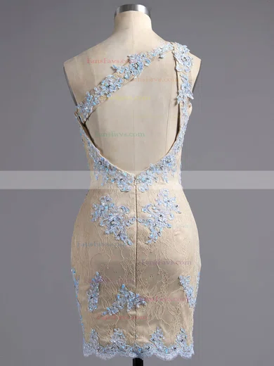 Sheath/Column One Shoulder Lace Short/Mini Appliques Lace Different Backless Homecoming Dresses #Favs020102346