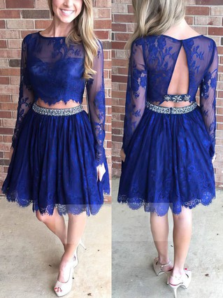 Two Piece A-line Scoop Neck Lace Knee-length Beading Long Sleeve Homecoming Dresses #Favs020102552 Two Piece A-line Scoop Neck Lace Knee-length Beading Long Sleeve Homecoming Dresses #Favs020102552