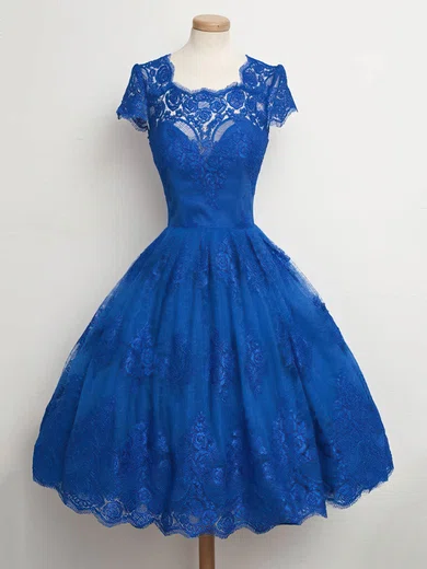 Ball Gown Scalloped Neck Lace Tea-length Appliques Lace Homecoming Dresses #Favs020102565