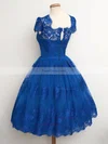Ball Gown Scalloped Neck Lace Tea-length Appliques Lace Homecoming Dresses #Favs020102565