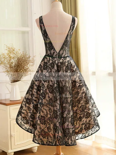 Informal A-line Scoop Neck Lace Asymmetrical Ruffles Backless Prom Dresses #Favs020102830