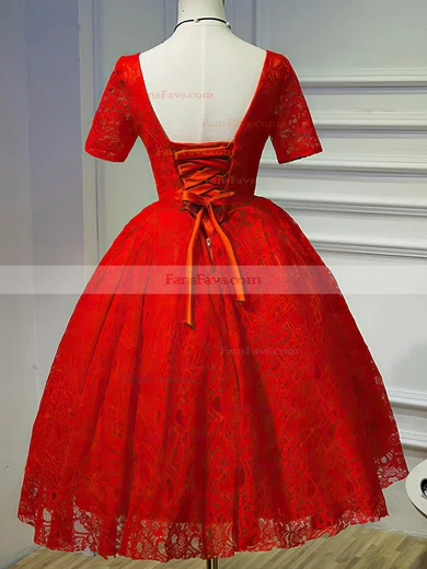 A-line V-neck Lace Short/Mini Ruffles Black Short Sleeve Backless Vintage Prom Dresses #Favs020103687