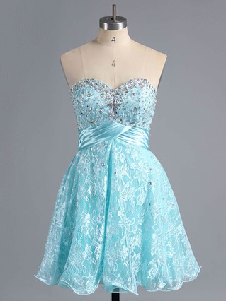 A-line Sweetheart Lace Short/Mini Beading Homecoming Dresses #Favs02042339